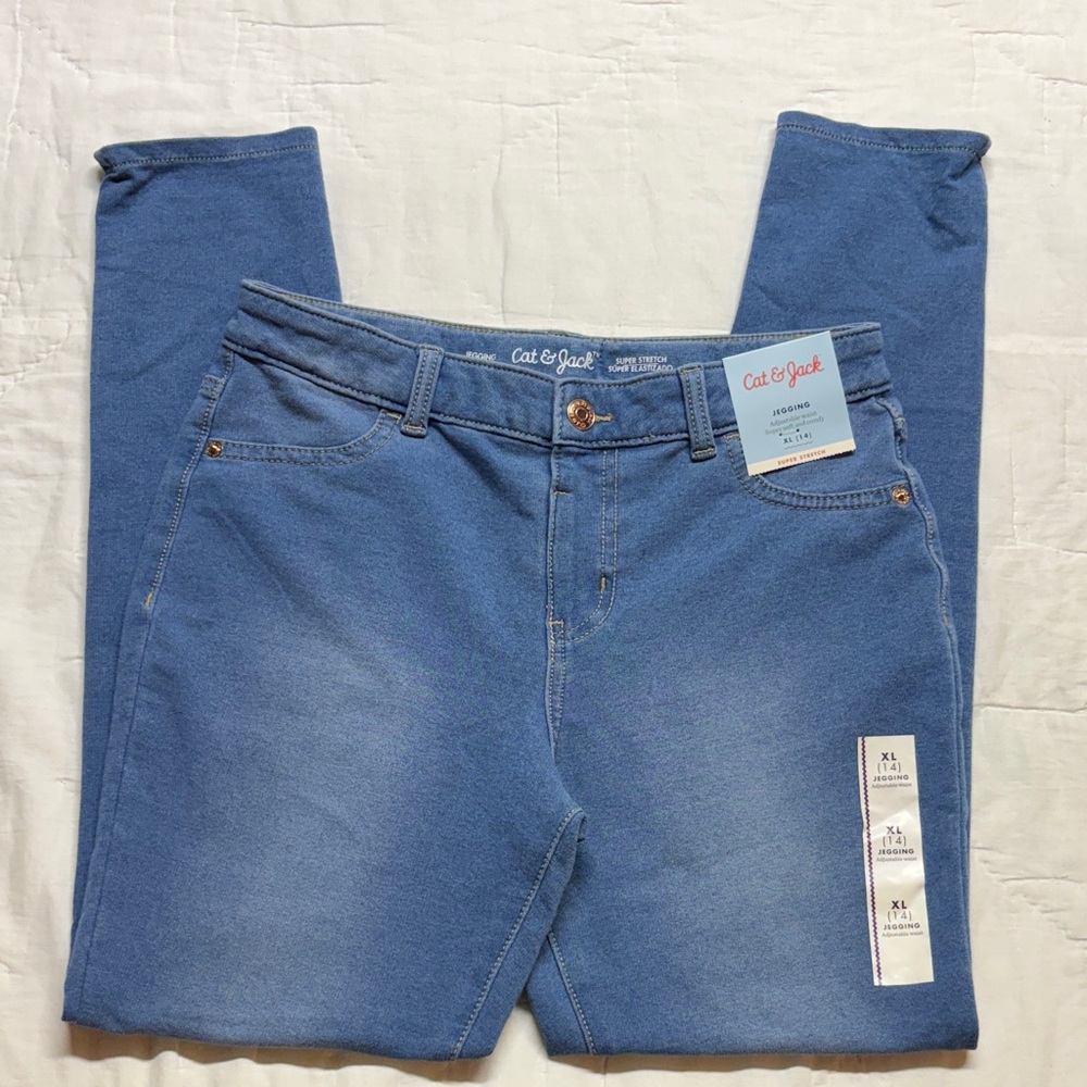 Cat & Jack Girls' XL (14) Blue Super Stretch Jeggings NWT Adjustable Waist‎